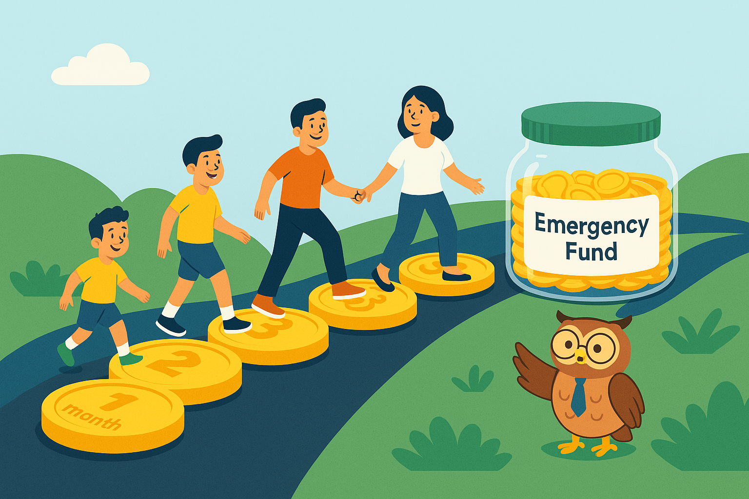 Savings jar labeled 3–6 month emergency fund