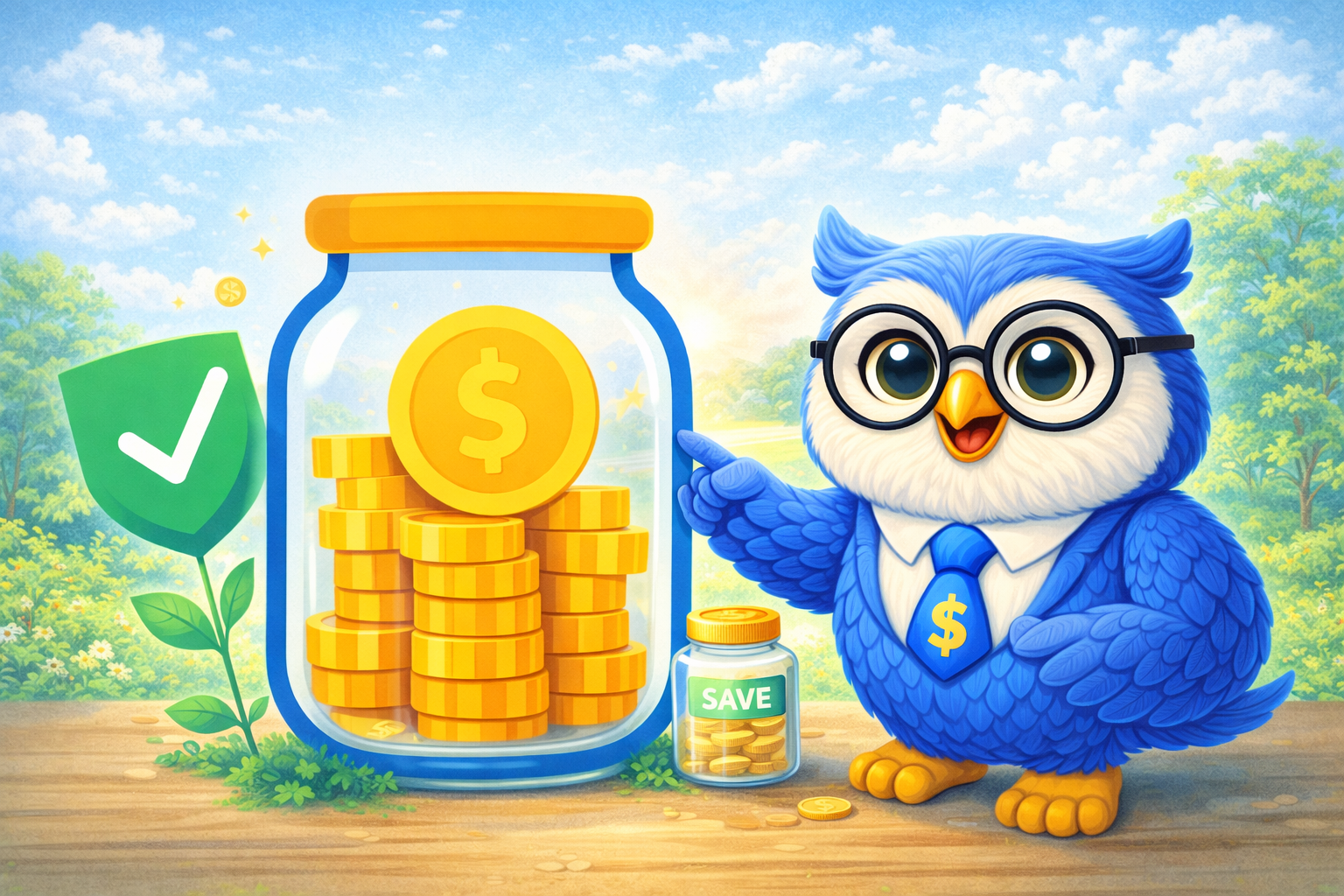 Piggy bank and cash jars labeled as an emergency fund