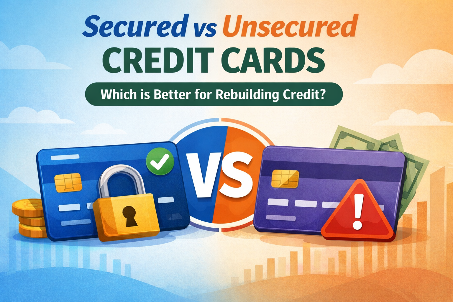 Comparison of secured and unsecured credit cards representing different paths to credit building