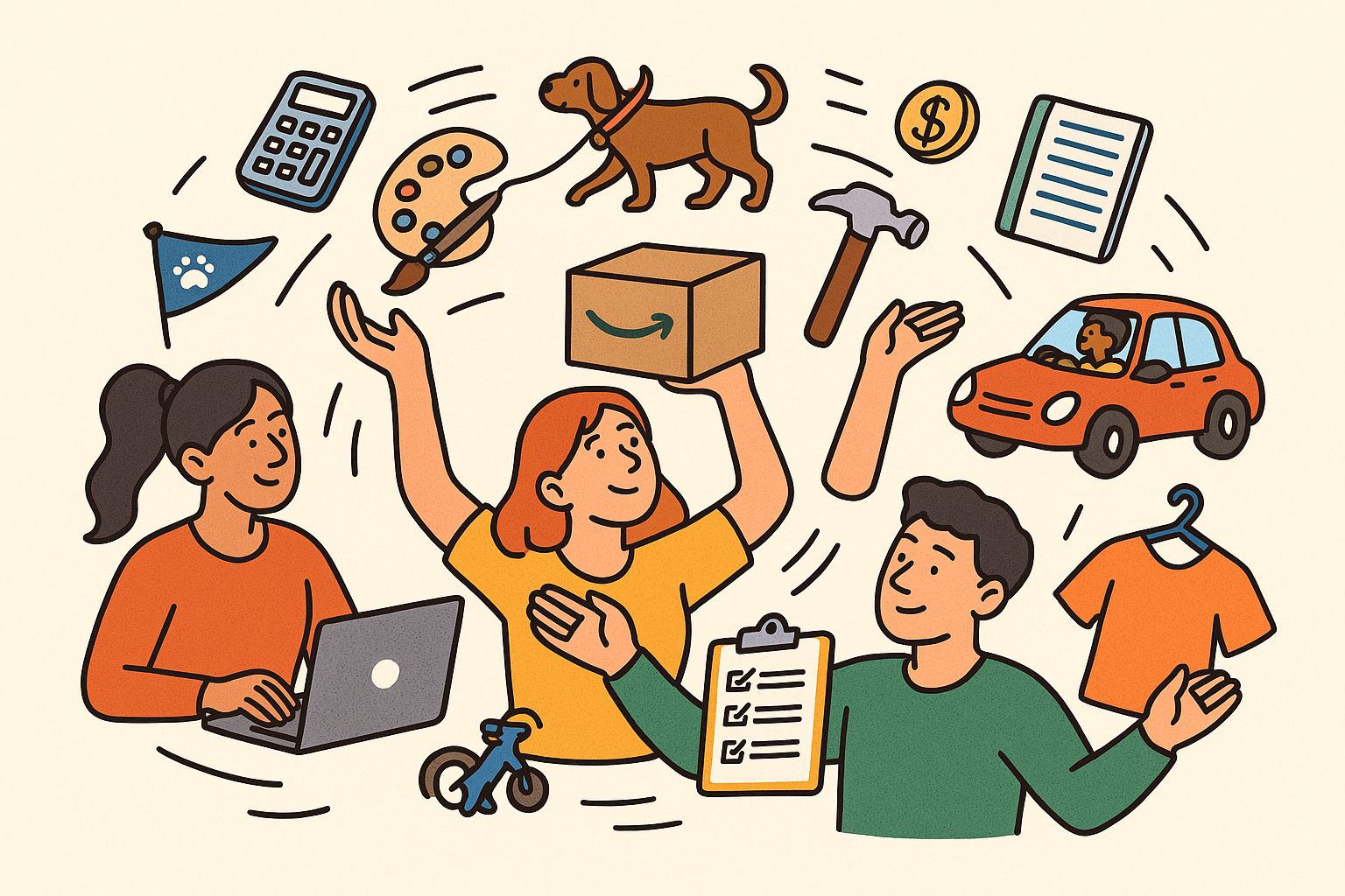 Person juggling multiple side hustles